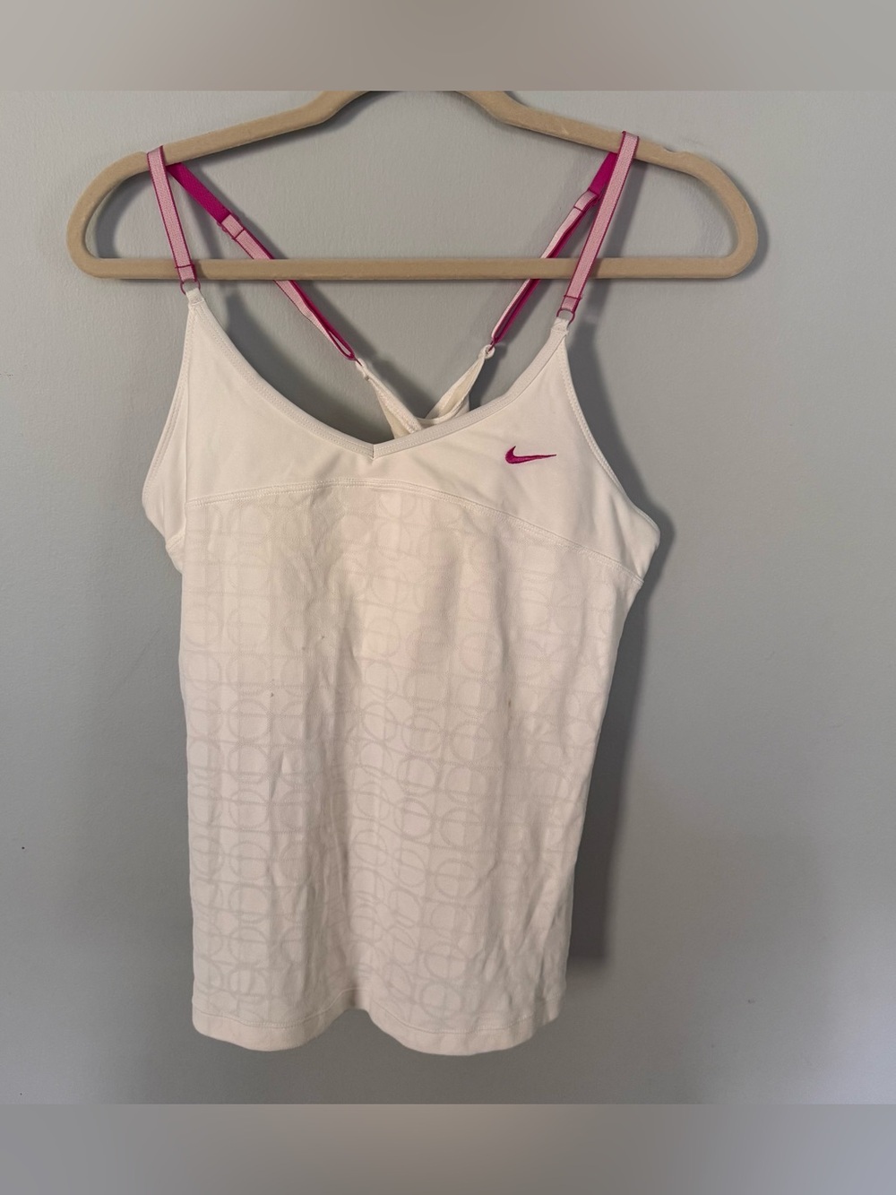 Nike Y2K Fit Dry White Pink Racerback Built In Bra Tank Top Womens XL Athletic